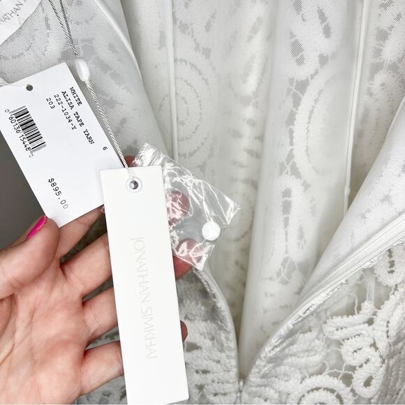 Jonathan Simkhai White Alisa Lace Fringe Halter Bridal Midi Dress Size 6 - Picture 9 of 14